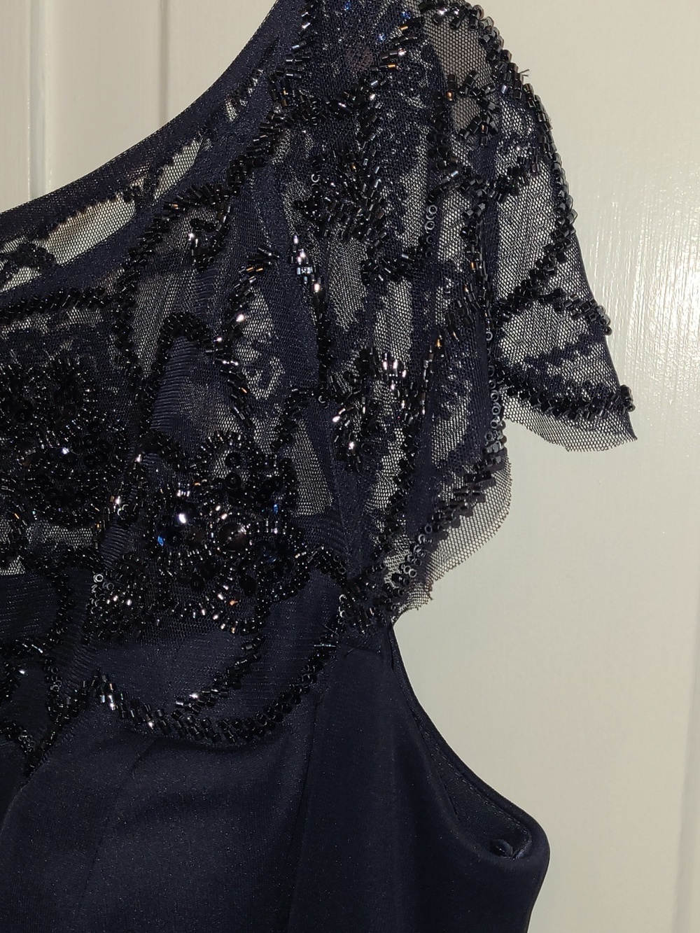 Xscape Navy Beaded Illusion Yoke Evening Gown - Picture 5 of 12